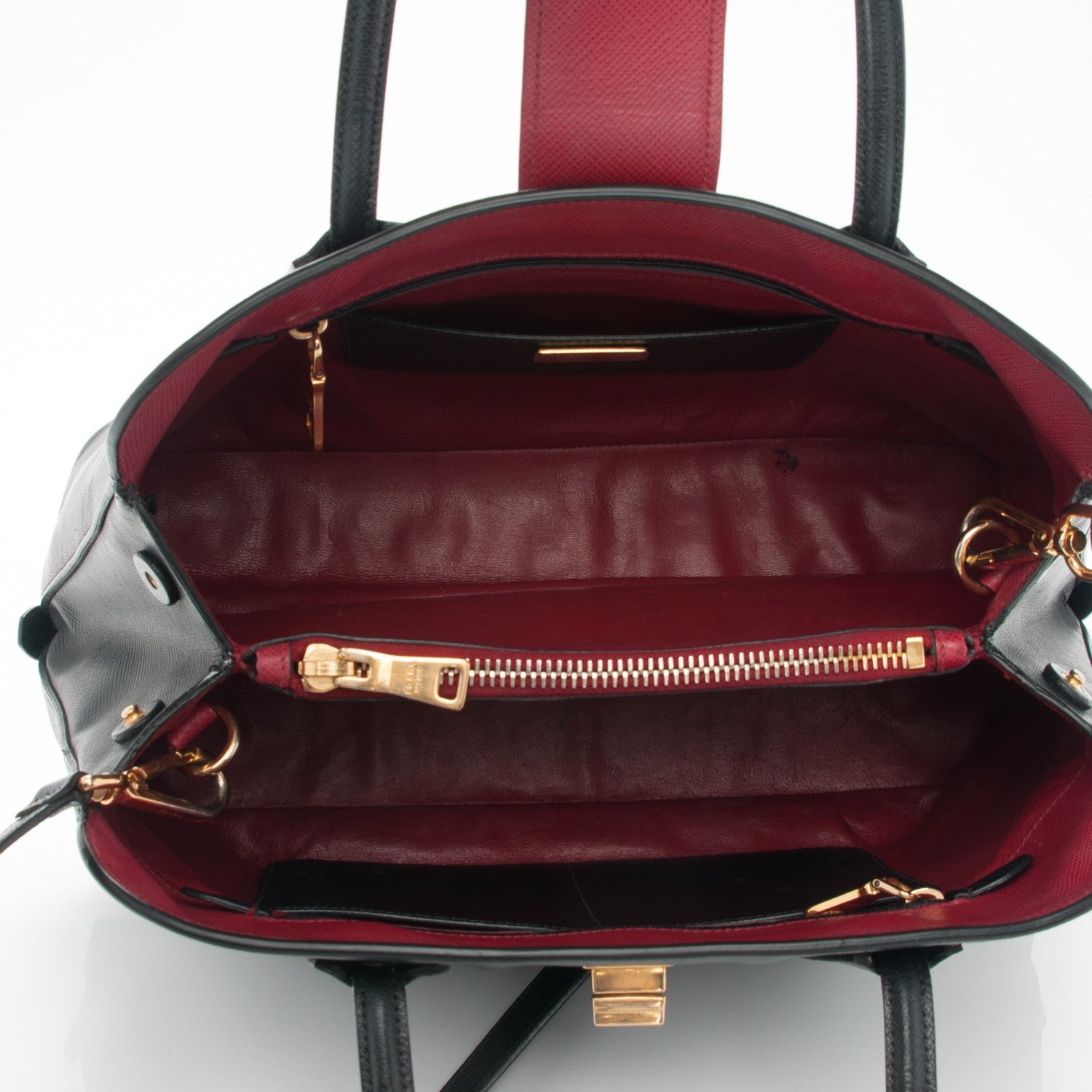 Prada Saffiano Cuir Bi-Color Double Handle Tote Black Fuoco 6 of 11