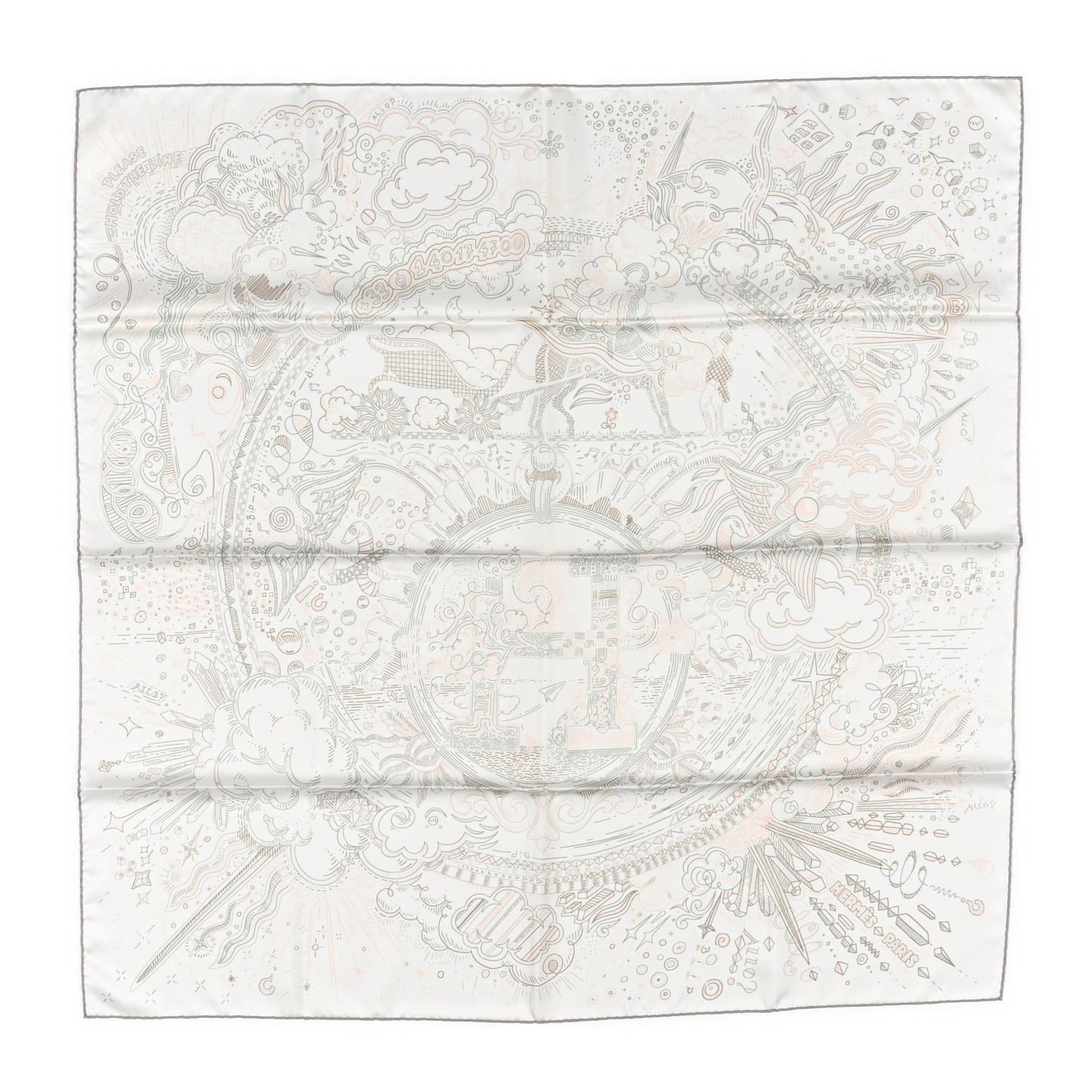 Silk Please Hold The Line Scarf 90 White Rose Nacre Vert de Gris