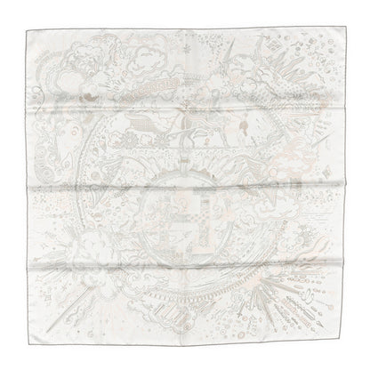 Hermes Silk Please Hold The Line Scarf 90 White Rose Nacre Vert de Gris 1 of 4