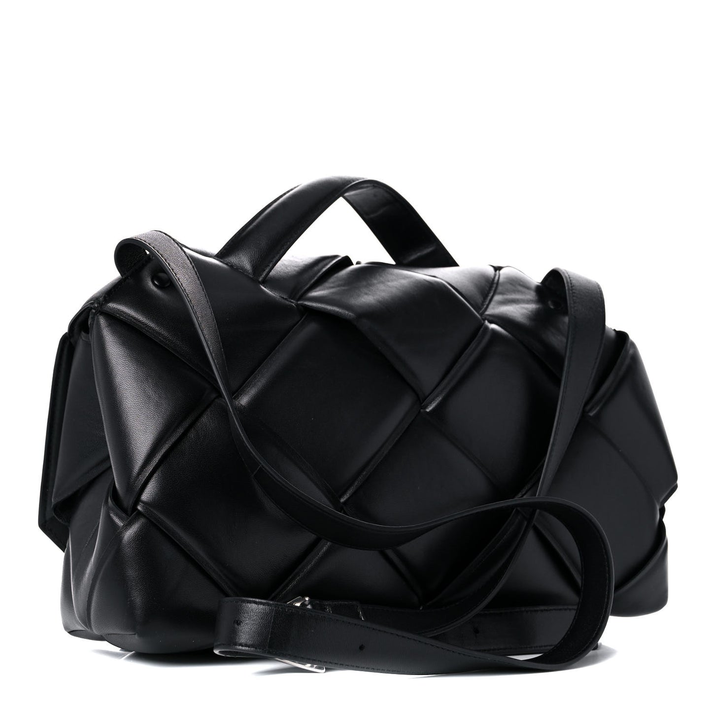 Nappa Intreccio Padded Top Handle Shoulder Bag Black