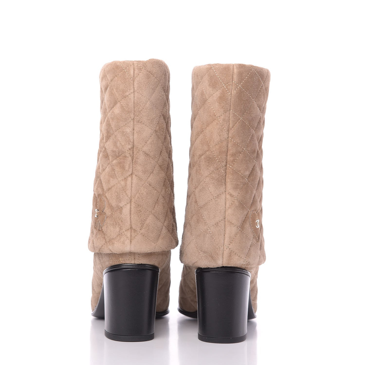 Chanel Suede Quilted Foldover CC Clover Short Boots 40 Beige Black 7 of 11