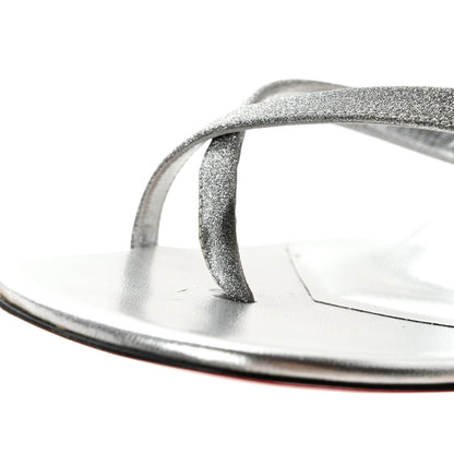 Christian Louboutin Glitter Calfskin Taralita 85 Thong Sandals 40 Silver 9 of 12