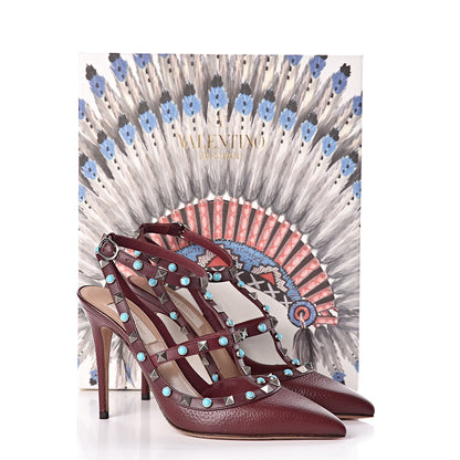 Valentino Garavani Pebbled Calfskin Turquoise Rockstud Rolling Ankle Strap 100mm Pumps 38 Rubin 12 of 12