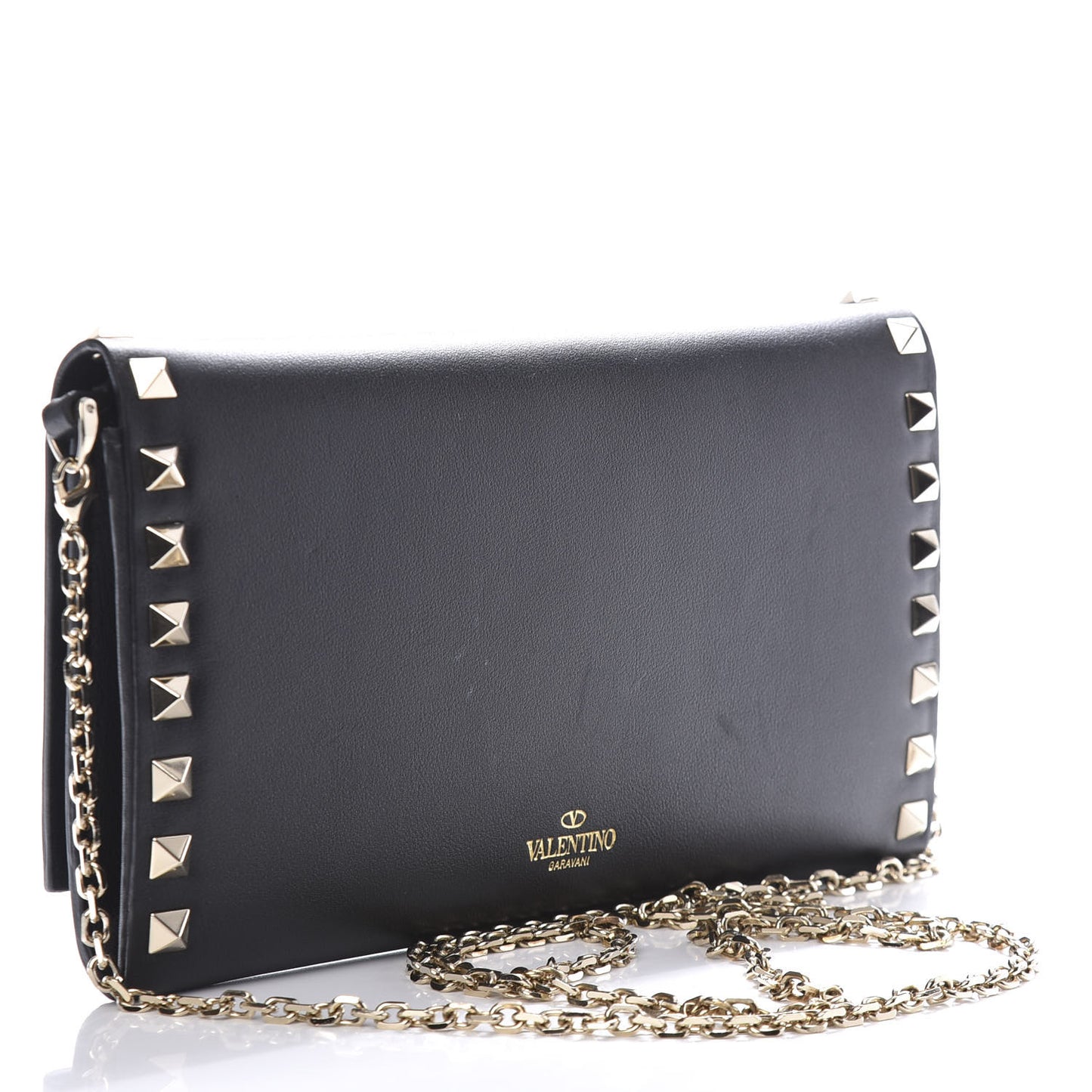 Vitello Small Rockstud Flap Wallet on Chain Black