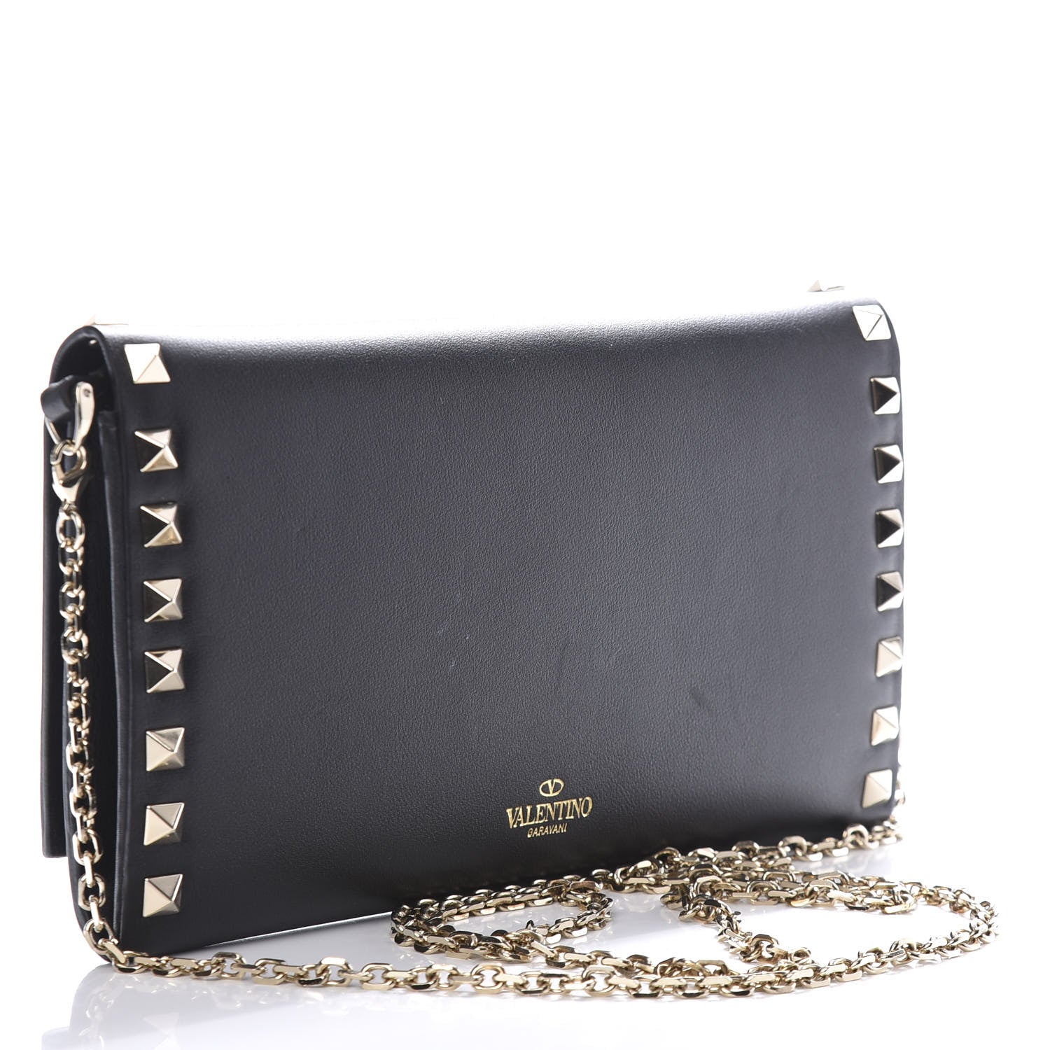 Valentino Garavani Vitello Small Rockstud Flap Wallet on Chain Black 3 of 11