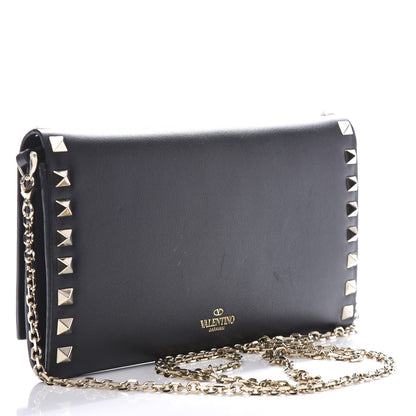 Valentino Garavani Vitello Small Rockstud Flap Wallet on Chain Black 3 of 11