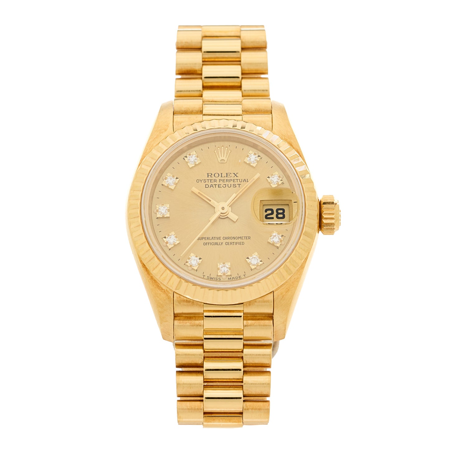 18K Yellow Gold Diamond 26mm Datejust President Watch Champagne 69178