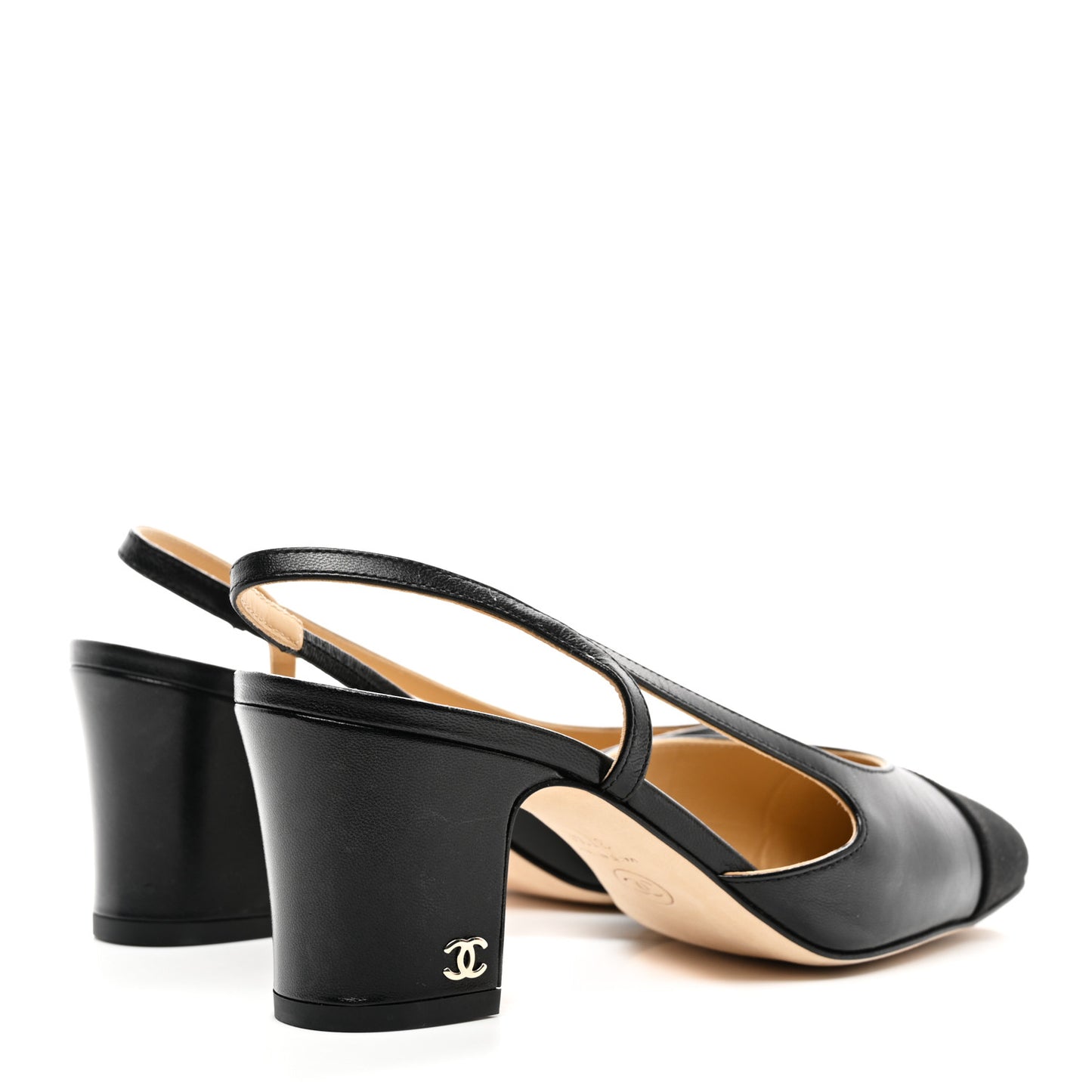 Goatskin Grosgrain Cap Toe CC Slingback Pumps 37.5 Black
