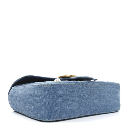 Gucci Denim Matelasse Pearl Studded Mini GG Marmont Shoulder Bag Blue 4 of 9