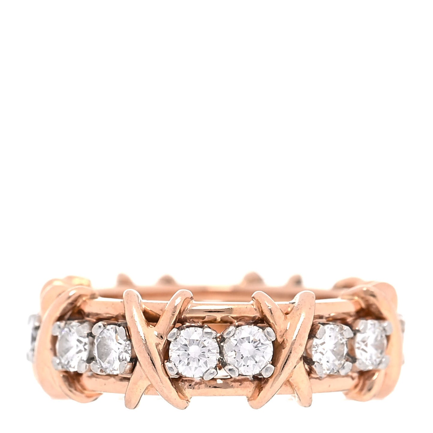 18K Rose Gold Platinum Diamond Schlumberger Sixteen Stone Ring 48 4.5