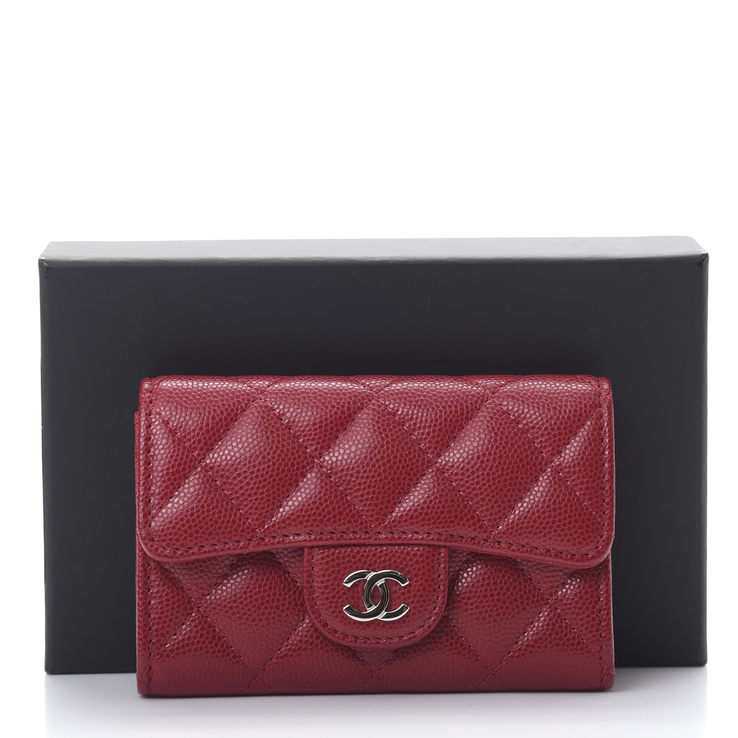Chanel Caviar Quilted Flap Card Holder Wallet Dark Pink 9 of 9