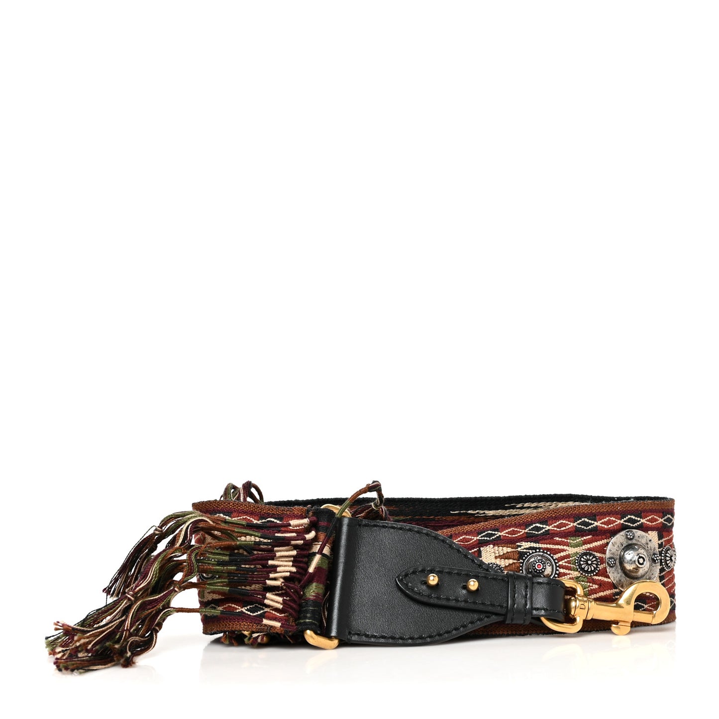 Canvas Embroidered Studded Bohemian Fringe Shoulder Strap Black Multicolor