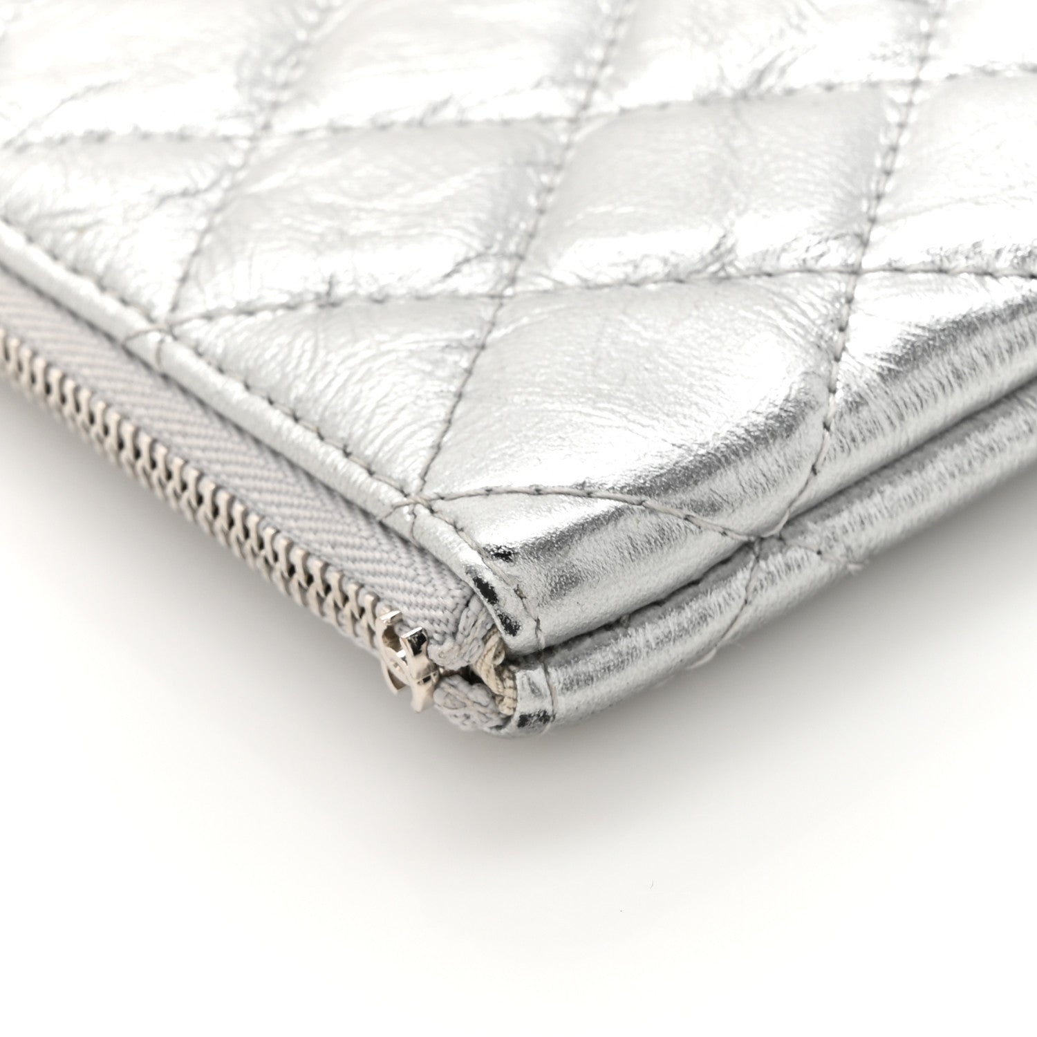 Chanel Metallic Aged Calfskin Quilted Small Cosmetic Pouch Silver 11 of 12