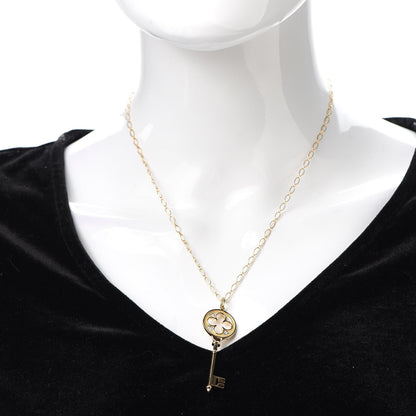 Tiffany 18K Yellow Gold Diamond Quatrefoil Key Pendant Necklace 2 of 6