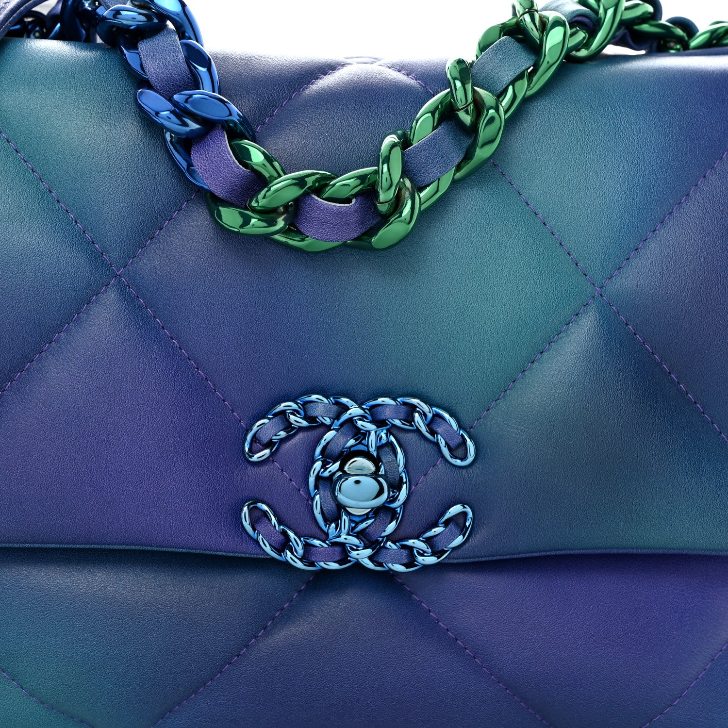 Chanel Tie Dye Calfskin Quilted Medium Chanel 19 Flap Blue Purple 8 of 10