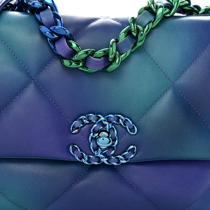 Chanel Tie Dye Calfskin Quilted Medium Chanel 19 Flap Blue Purple 8 of 10