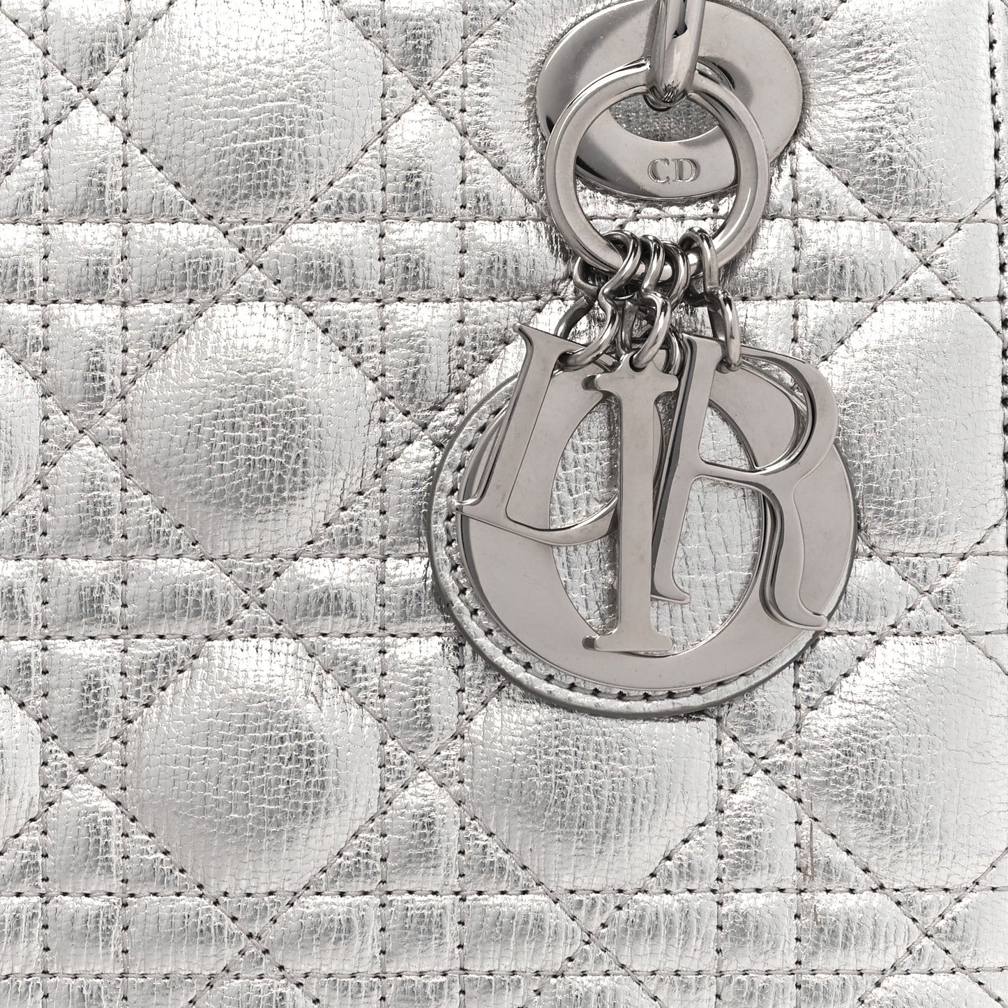 Metallic Grained Calfskin Cannage Small Lucky Badges My Lady Dior Silver