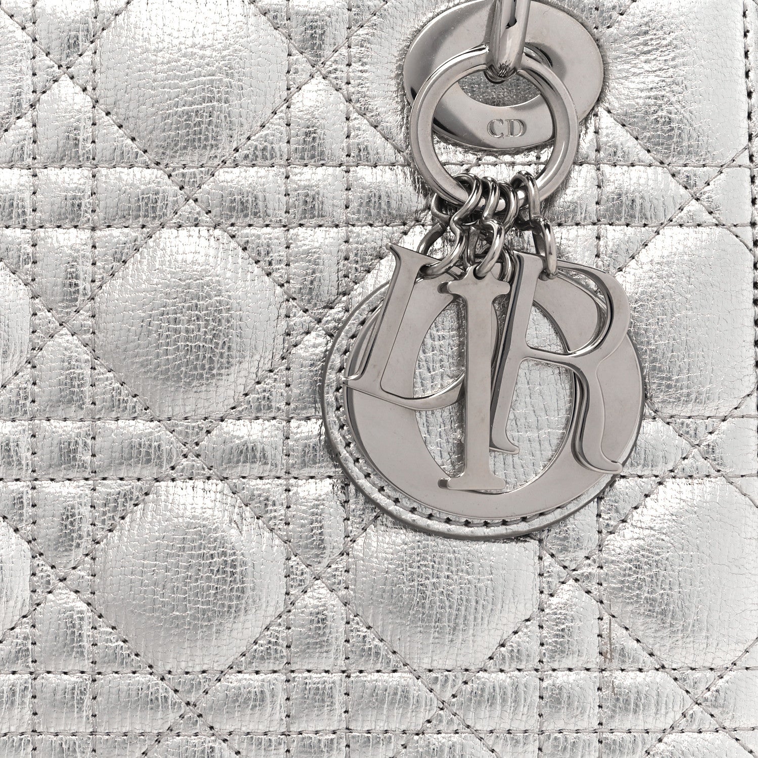 Christian Dior Metallic Grained Calfskin Cannage Small Lucky Badges My Lady Dior Silver 8 of 11