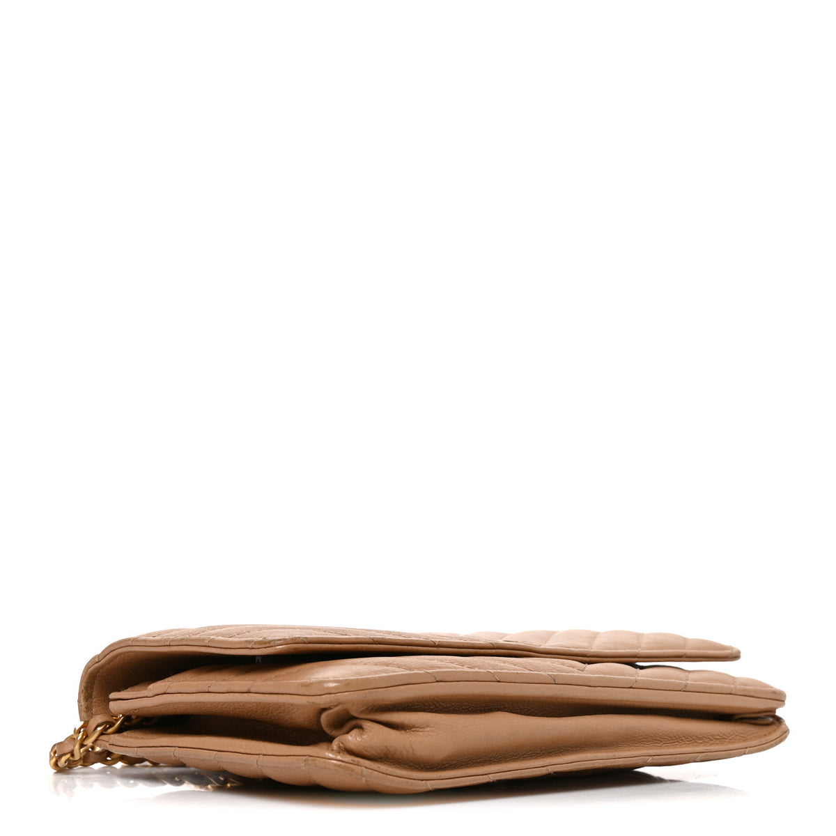 Chanel Calfskin Chevron Quilted Wallet On Chain WOC Beige 3 of 10