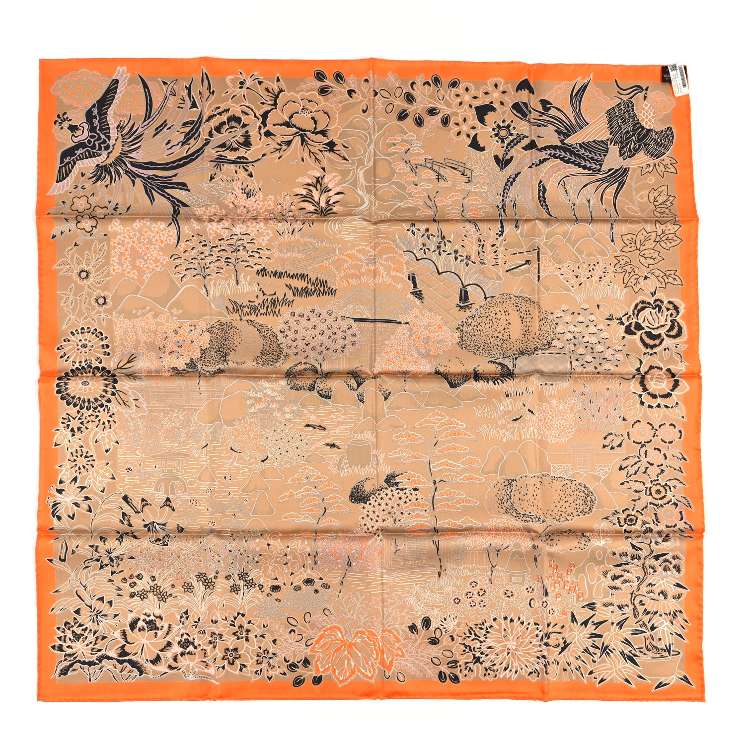 Hermes Silk Double Face Mille Feuilles Scarf 90 Orange Gris Perle Beige 4 of 4