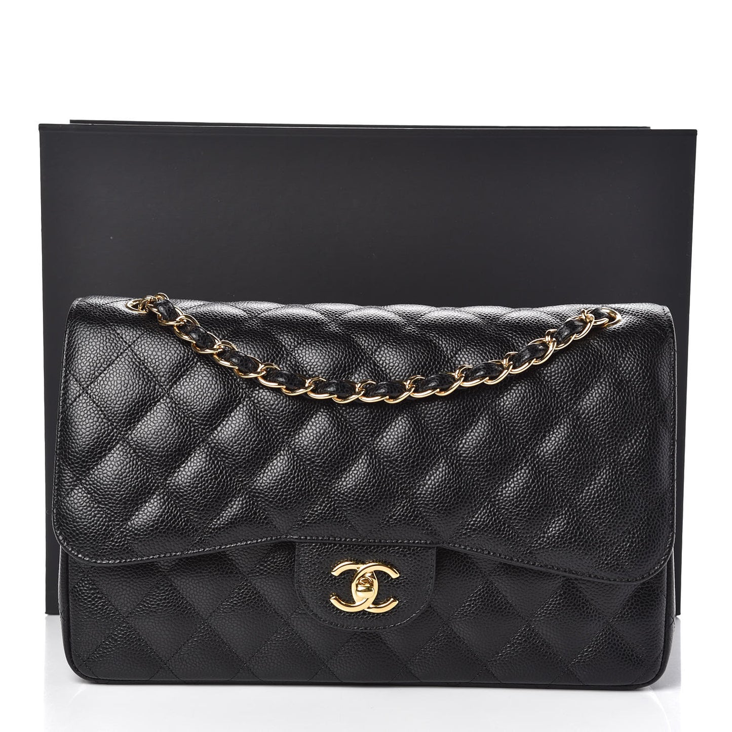 Caviar Quilted Jumbo Double Flap Black
