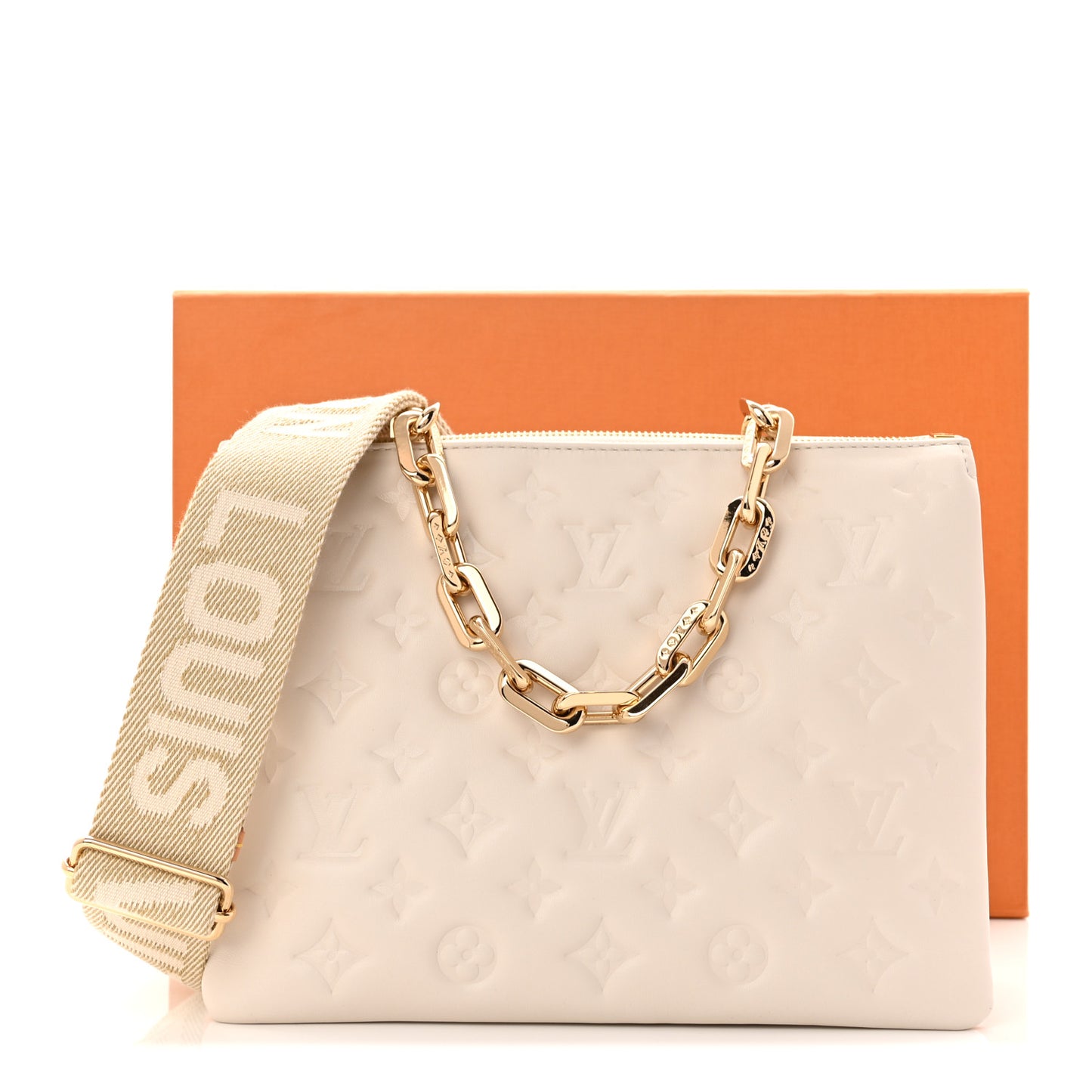 Lambskin Embossed Monogram Coussin PM Beige Cream