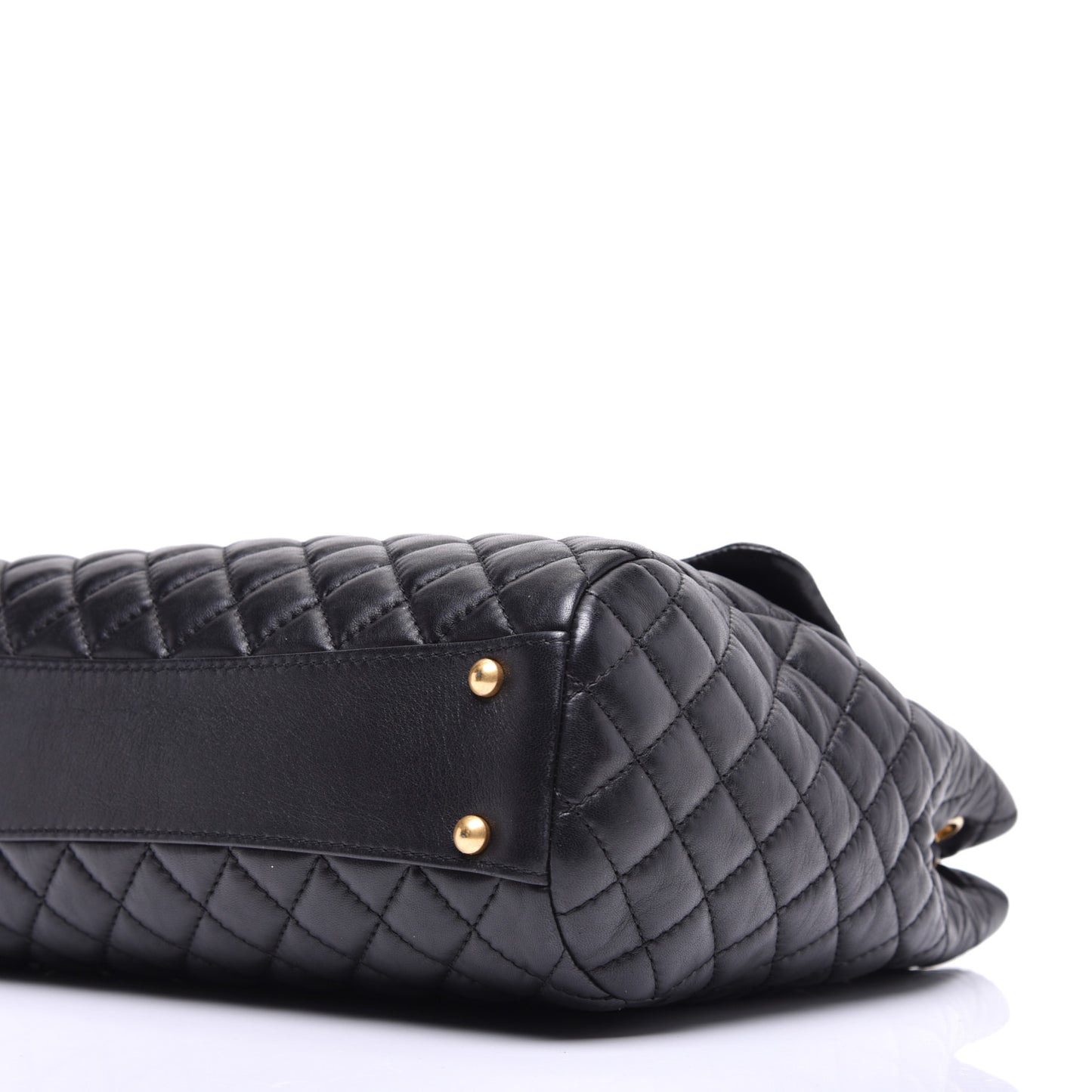 Lambskin Quilted Large Fluffy CC Shopping Tote Black