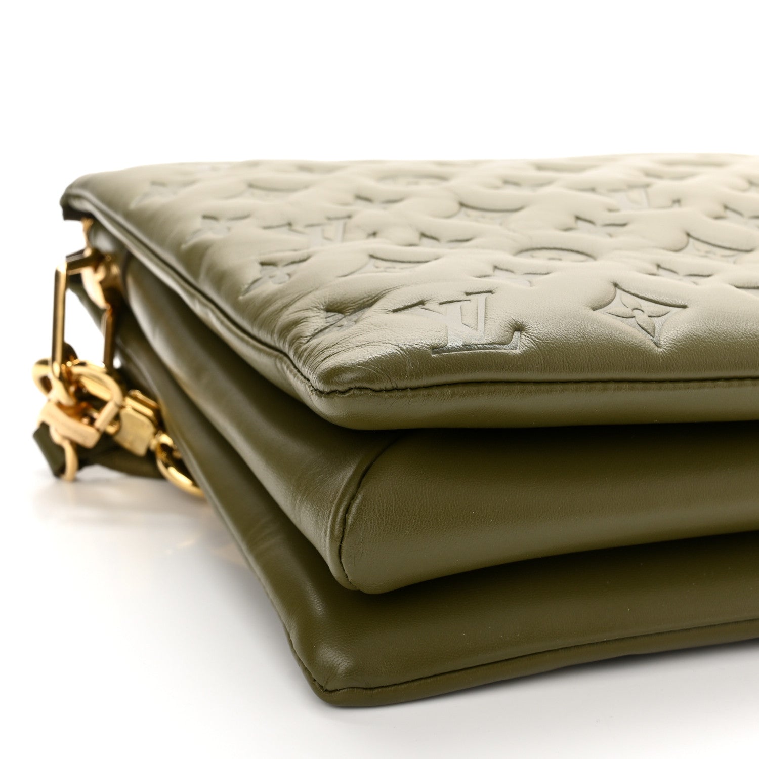 Louis Vuitton Lambskin Embossed Monogram Coussin MM Khaki 7 of 11