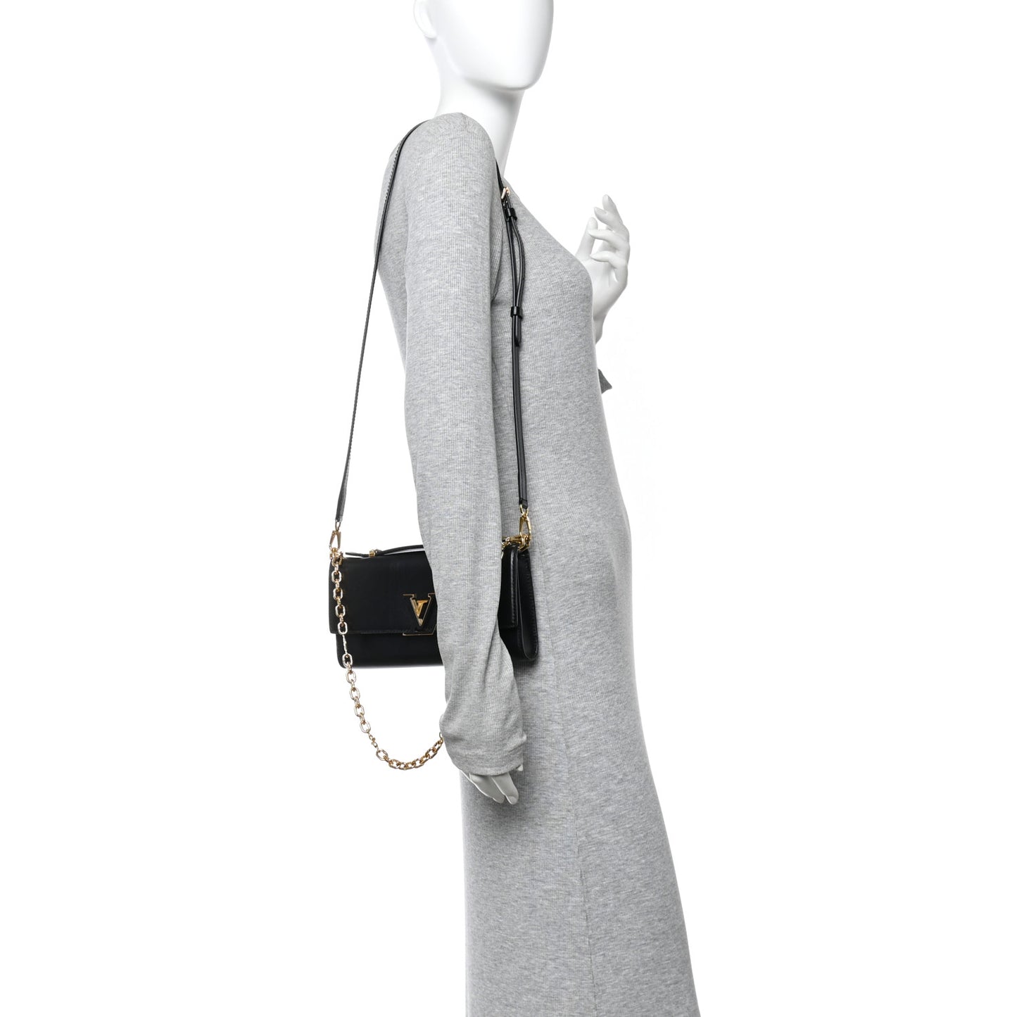 Calfskin LV Wallet On Chain Capucines Black