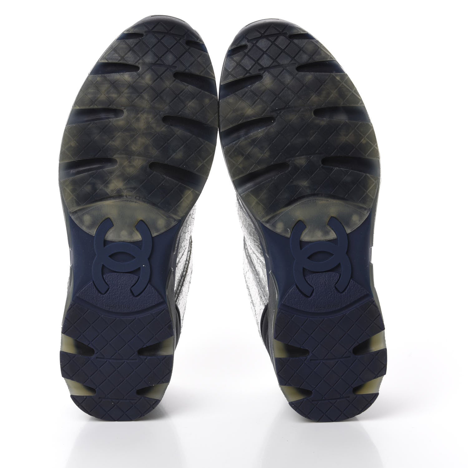 Chanel Metallic Crackled Calfskin CC Sneakers 36.5 Silver Black Navy 6 of 9