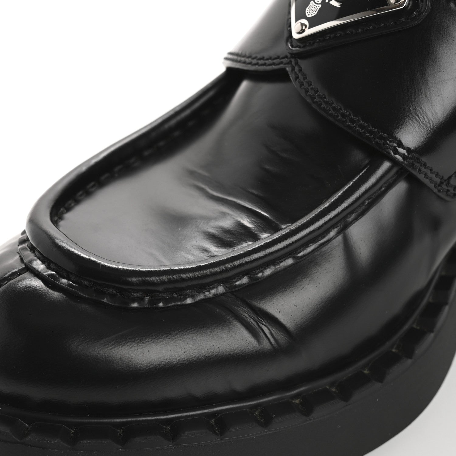Prada Spazzolato Metal Triangle Logo 50mm Loafers 37 Black 11 of 13