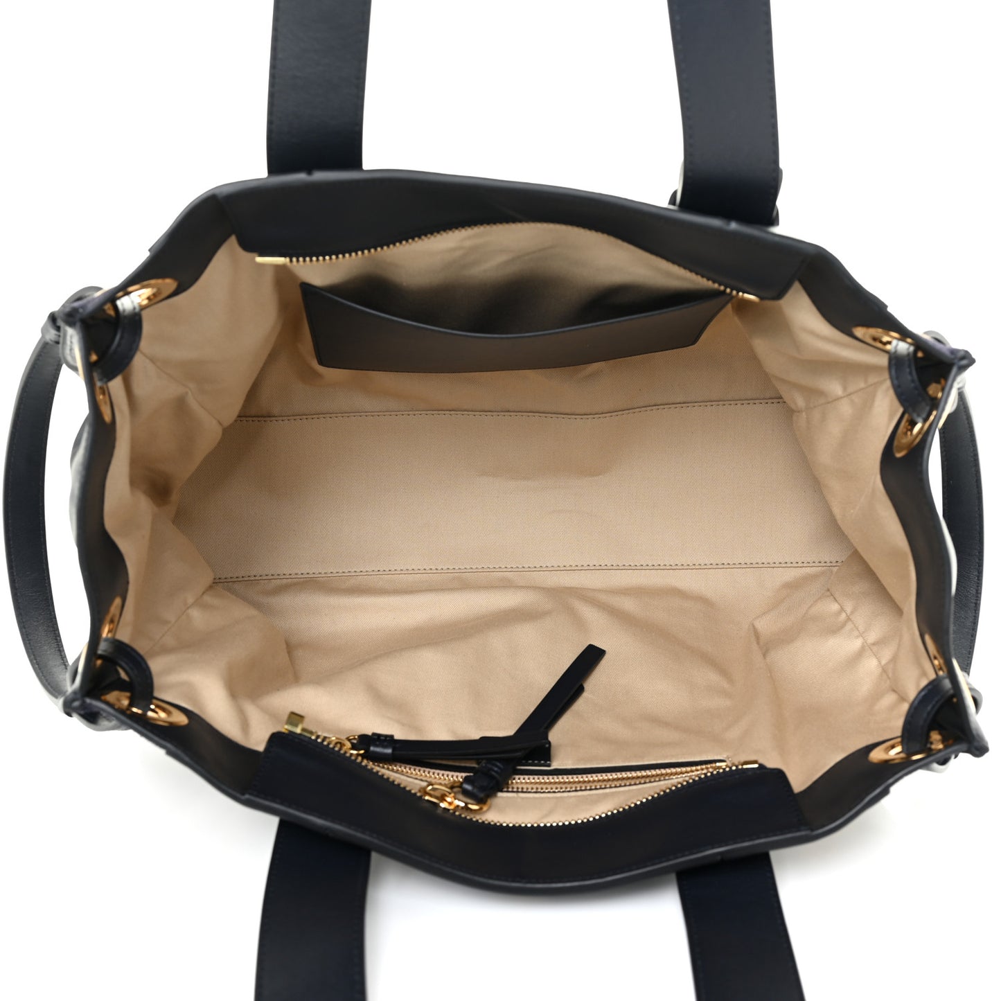 Smooth Calfskin Little Horses Embroidered Tao Zipped Tote Black