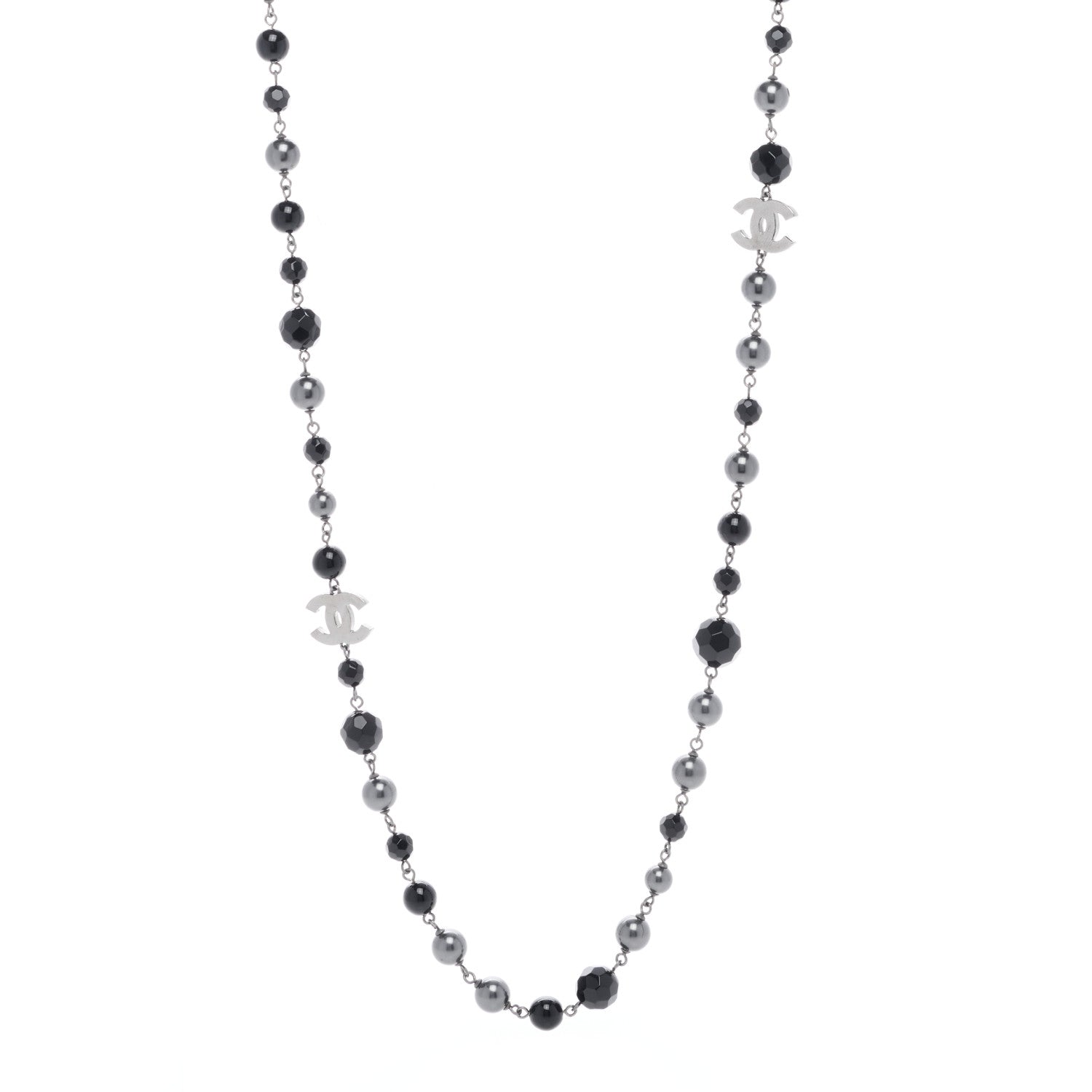 Chanel Ruthenium Pearl Beaded CC Long Necklace Black 1 of 3