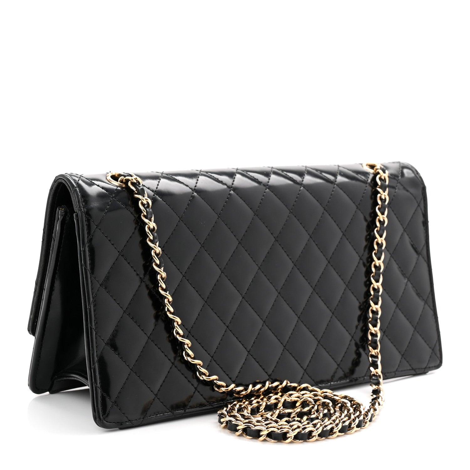 Chanel Patent Calfskin Quilted East West Flap Shoulder Bag Black 2 of 12