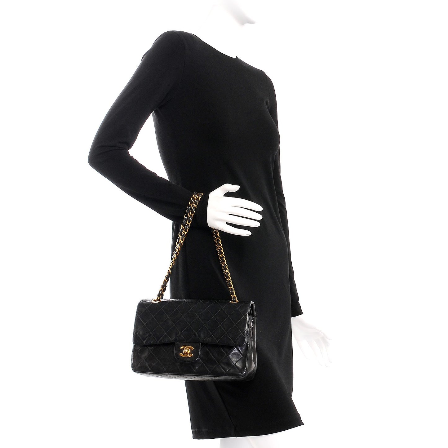 Lambskin Quilted Medium Double Flap Black
