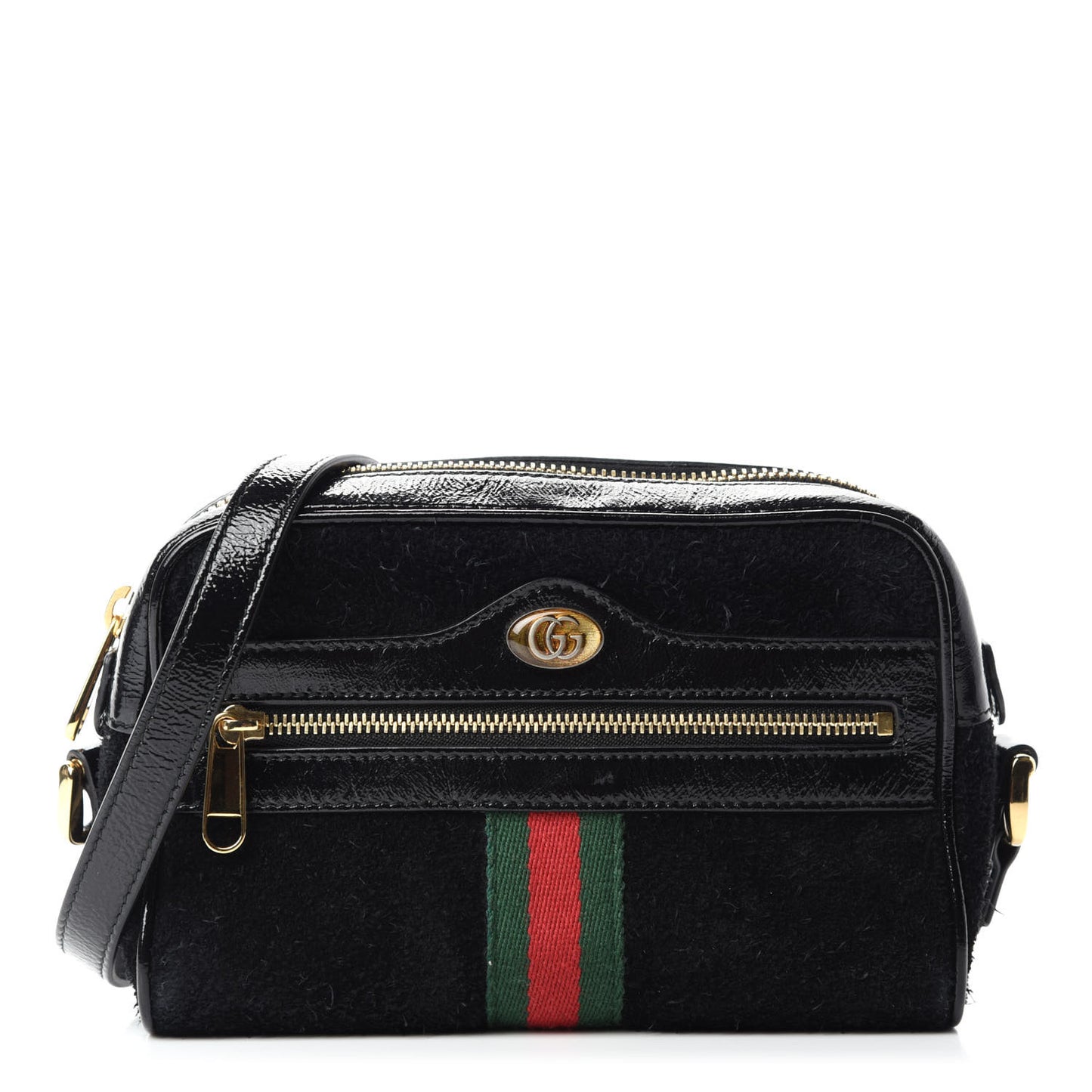 Suede Patent Web Mini Ophidia Shoulder Bag Black