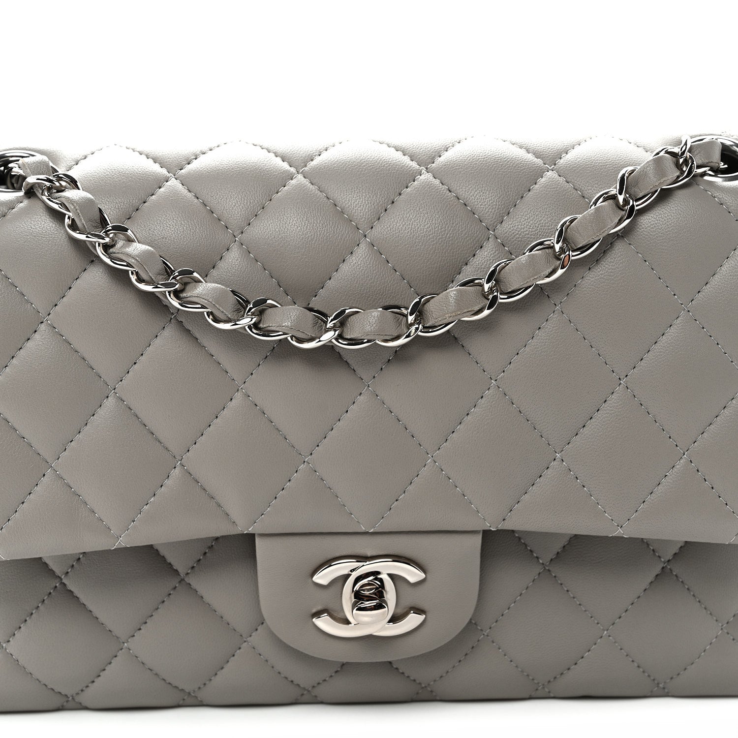 Chanel Lambskin Quilted Medium Double Flap Grey 8 of 10