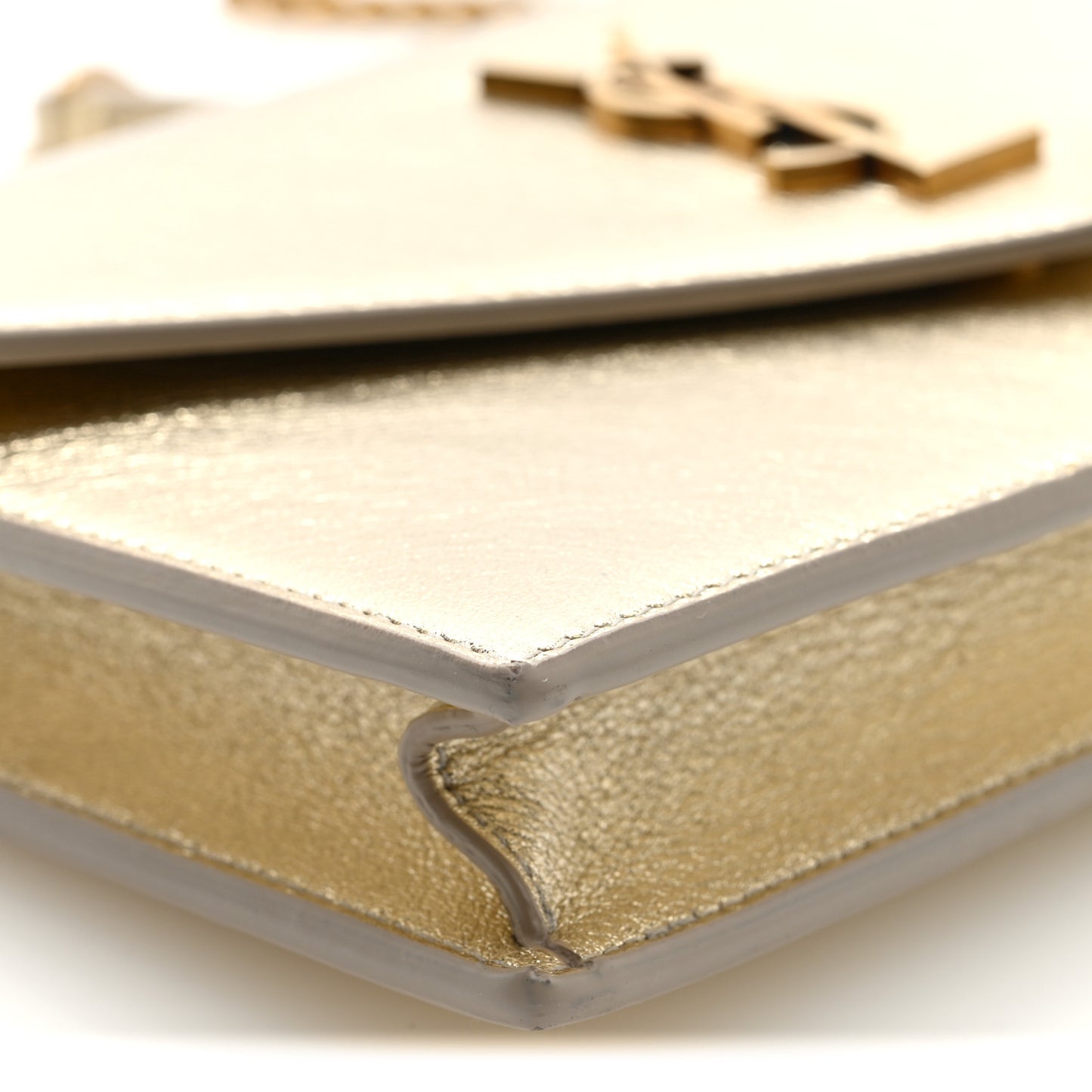Metallic Calfskin Monogram Envelope Chain Wallet Gold