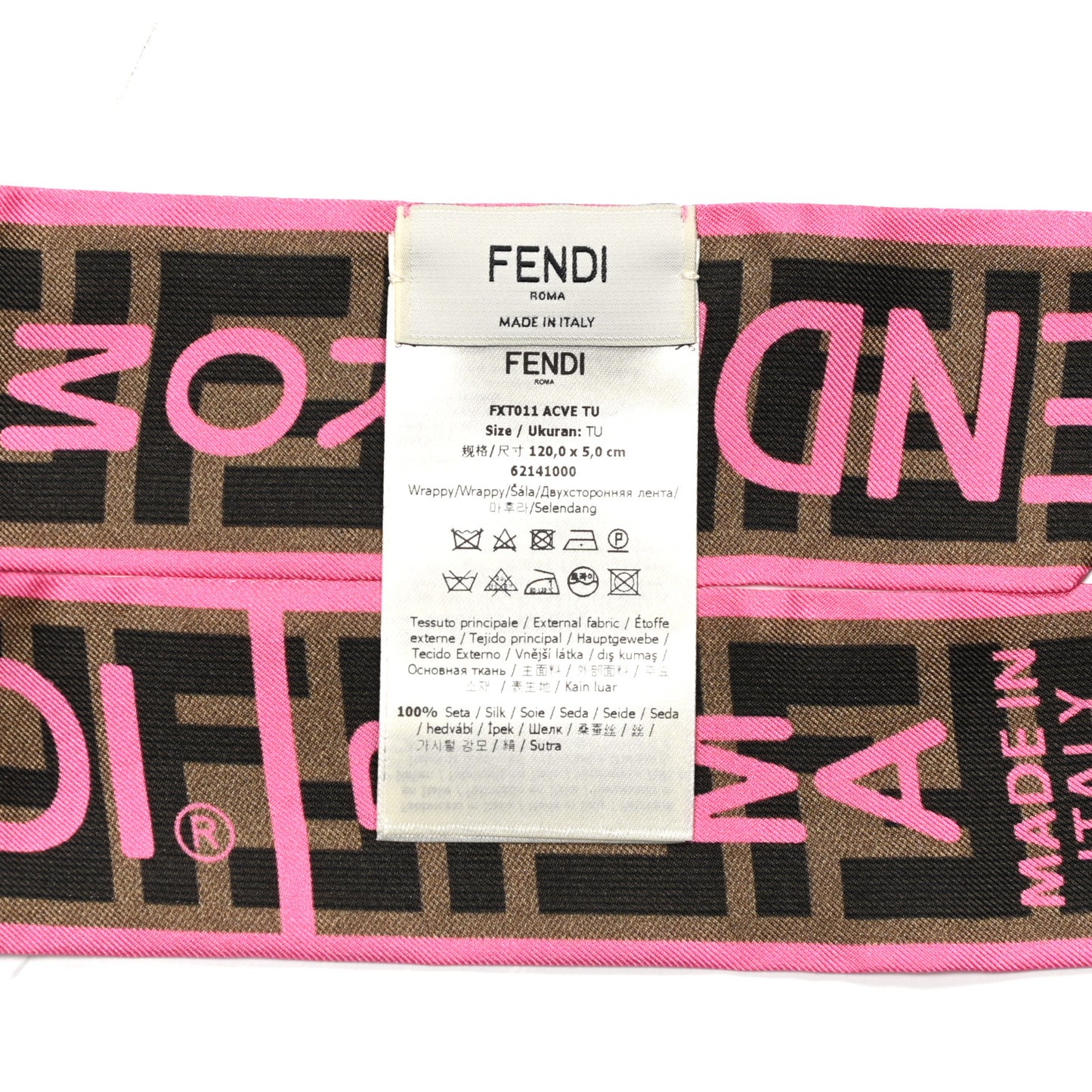 Silk FF 1974 Roma Logo Wrappy Scarf Rosa Fluo