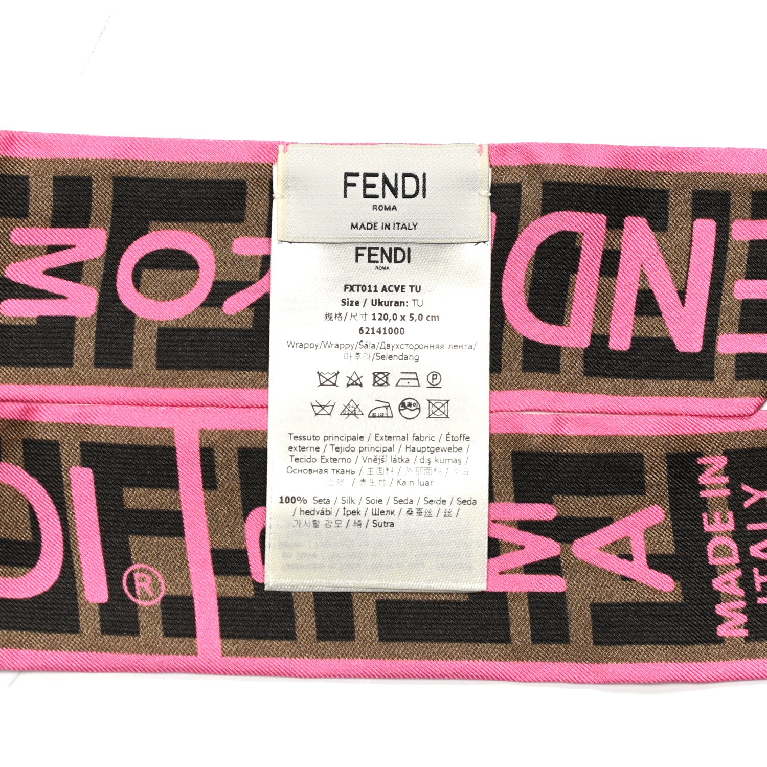 Fendi Silk FF 1974 Roma Logo Wrappy Scarf Rosa Fluo 3 of 3