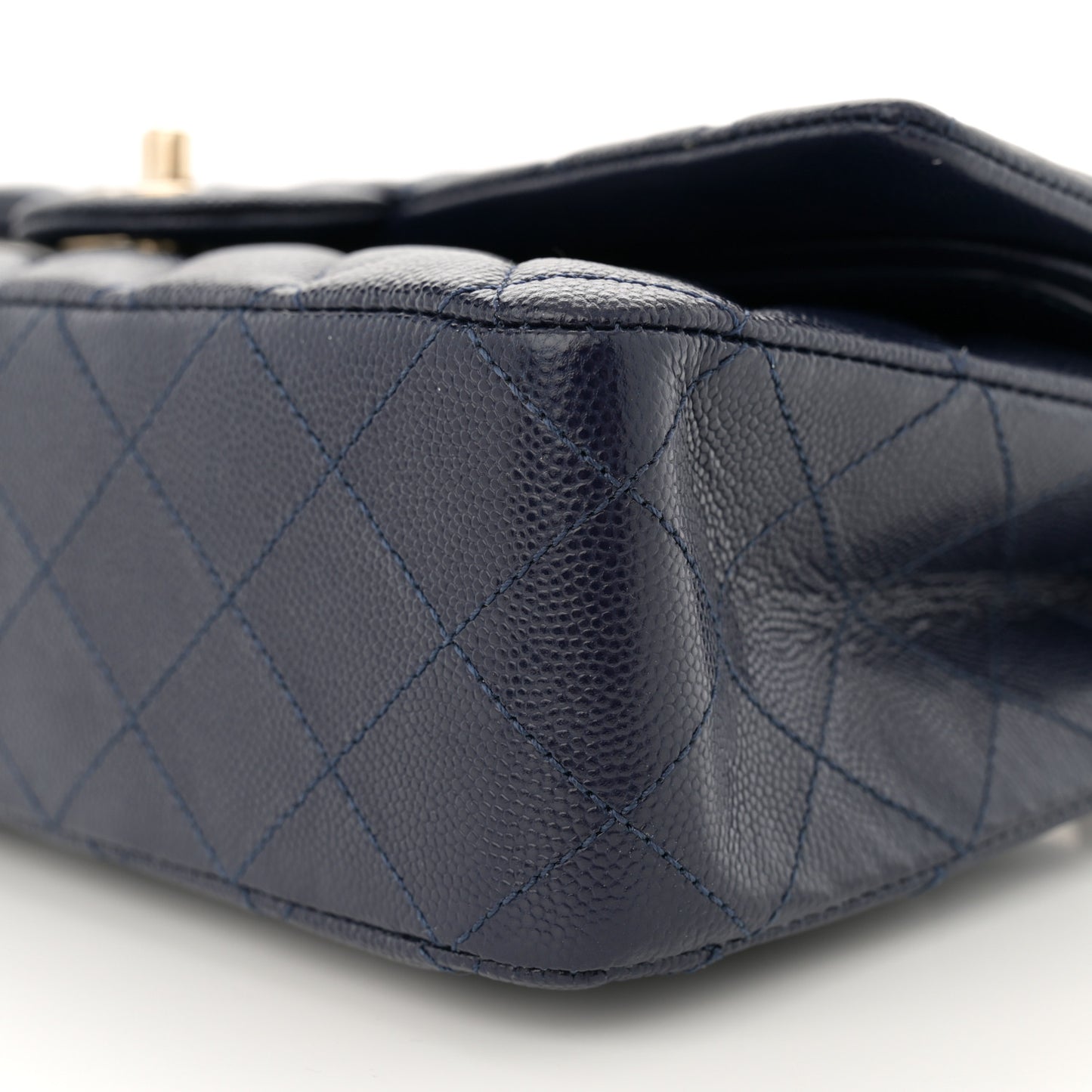 Caviar Quilted Medium Double Flap Dark Blue