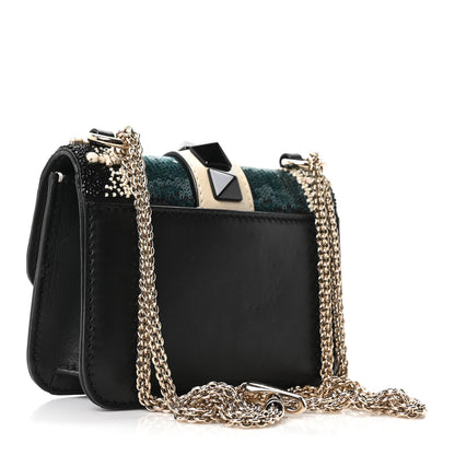 Valentino Garavani Vitello Beaded Mini Glam Lock Rockstud Flap Black Ivory Green 3 of 10