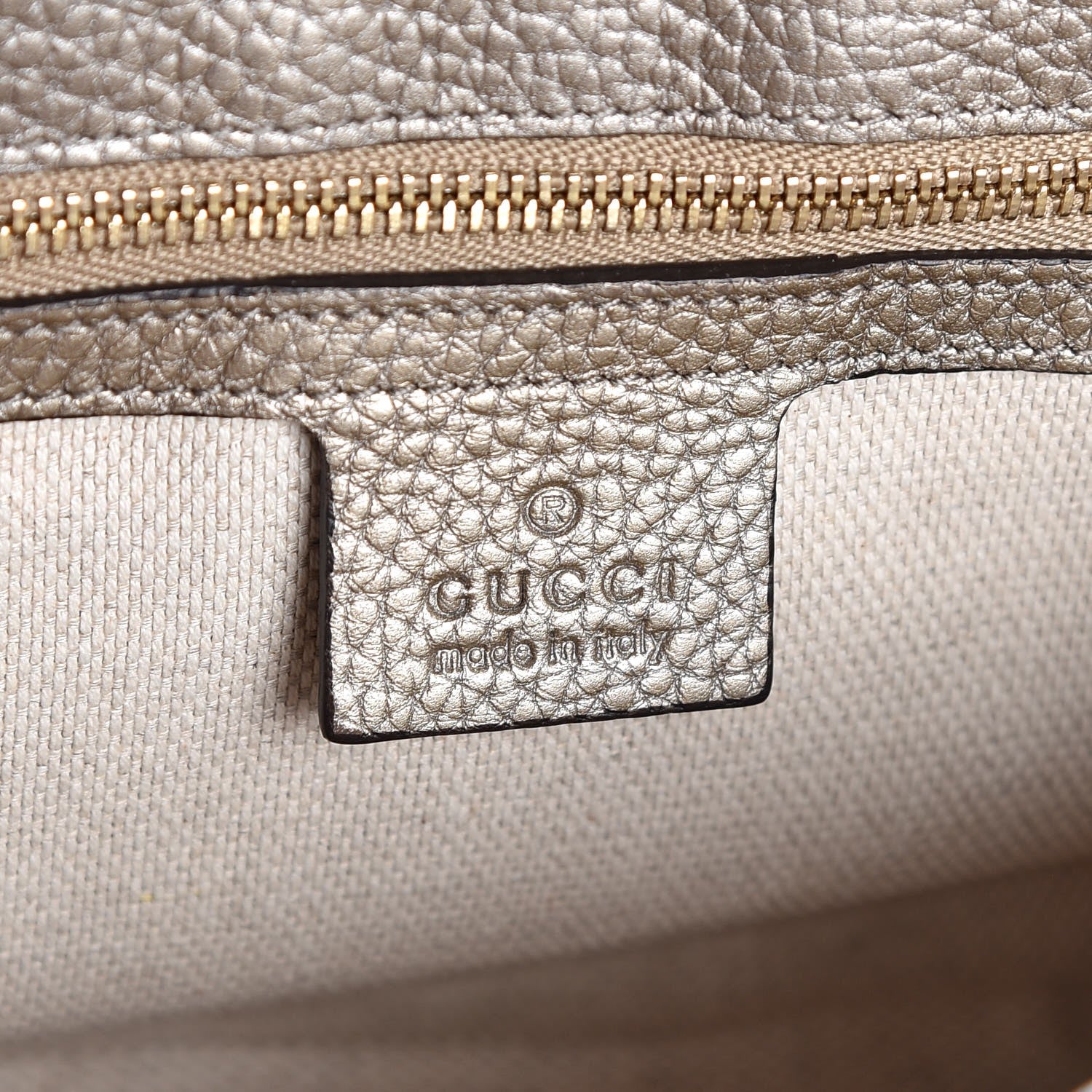 Gucci Metallic Pebbled Calfskin Medium Soho Flap Crossbody Golden Beige 6 of 7