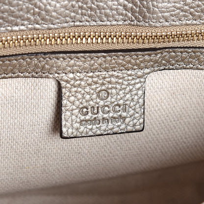 Gucci Metallic Pebbled Calfskin Medium Soho Flap Crossbody Golden Beige 6 of 7