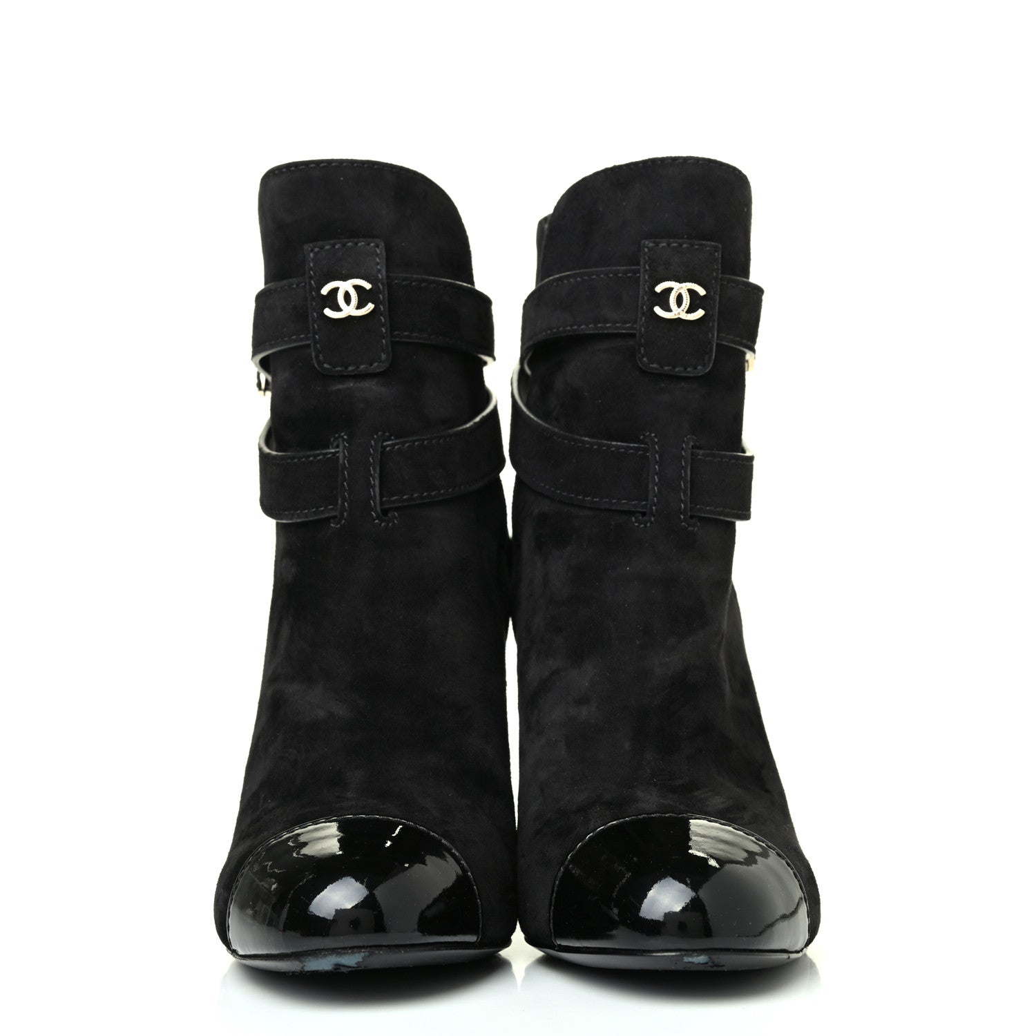 Chanel Suede Patent Cap Toe CC Short Boots 39.5 Black 2 of 4