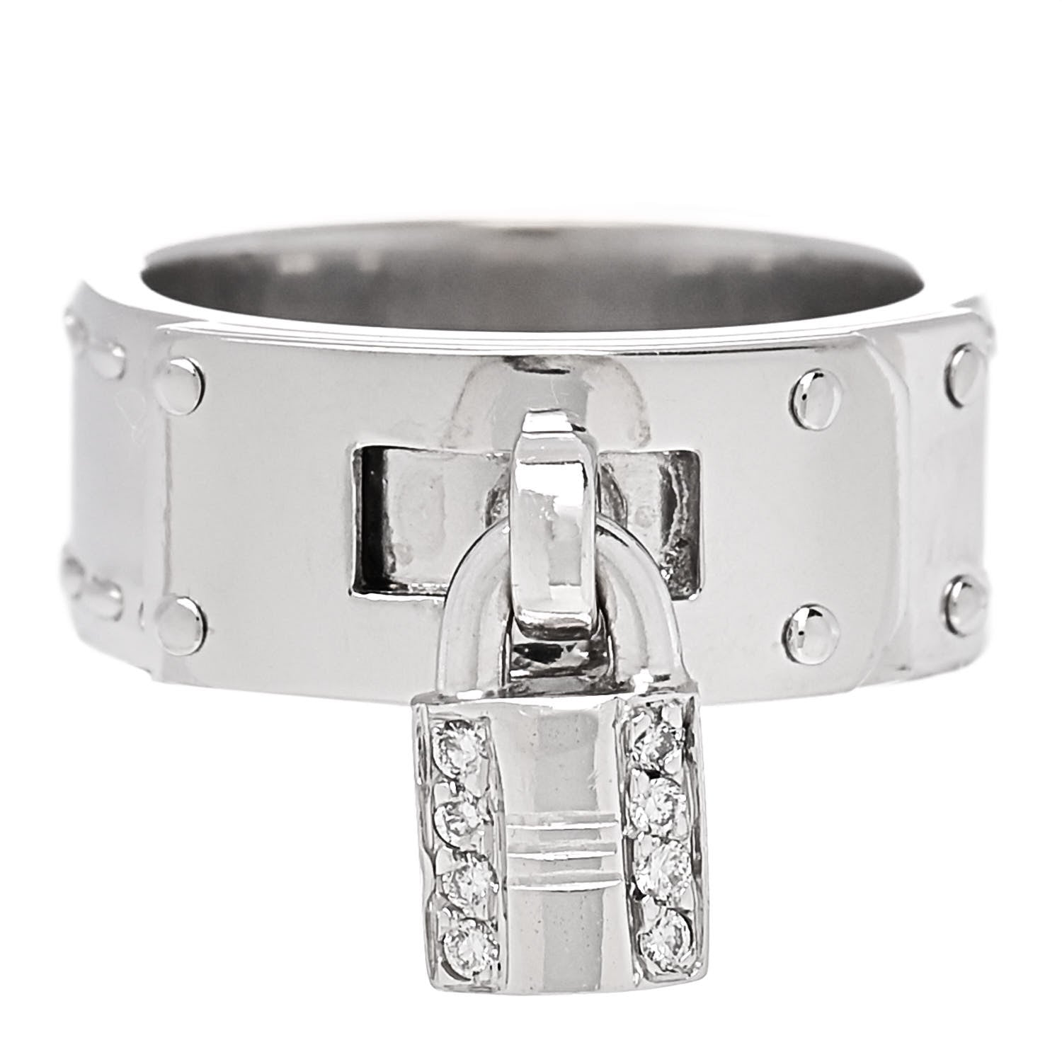 Hermes 18K White Gold Diamond Kelly Lock Ring 50 5.5 1 of 4
