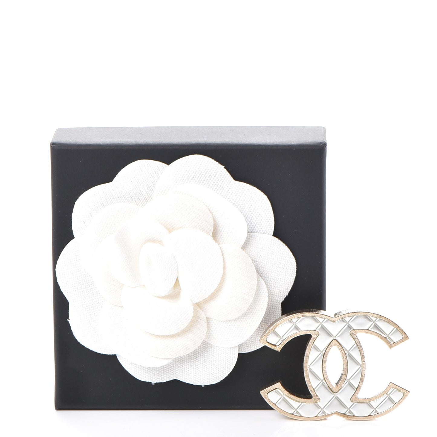 Metal Quilted CC Brooch Silver Gold