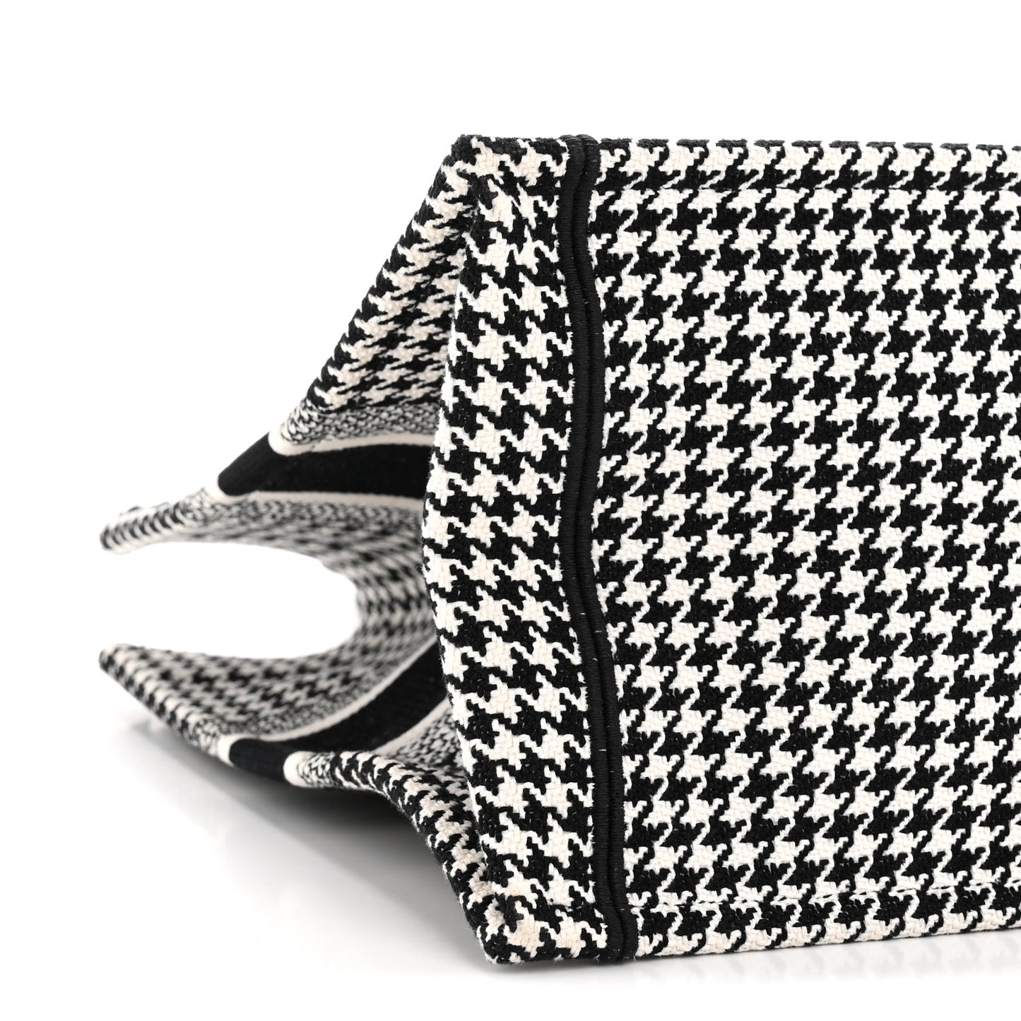 Canvas Houndstooth Embroidered Medium Book Tote Black White