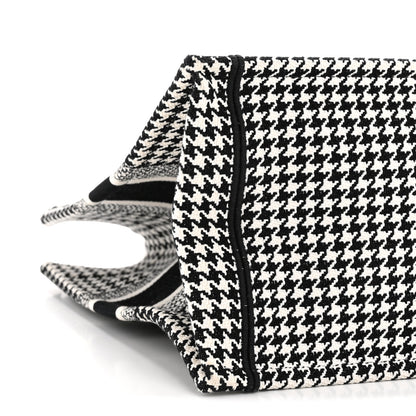 Christian Dior Canvas Houndstooth Embroidered Medium Book Tote Black White 9 of 13