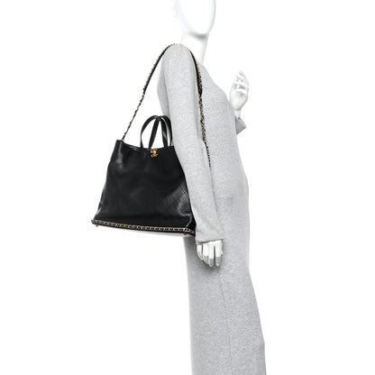 Chanel Shiny Lambskin Quilted Chain Around Shopping Tote Black 2 of 12